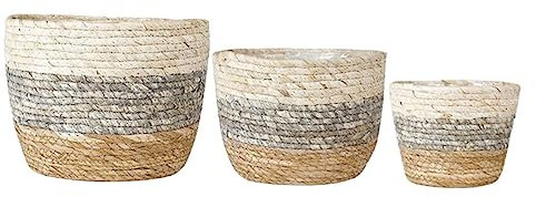 Mipcase Jardinières en Paille Tressée 3pcs pour Plantes et Succulentes, Pots de Fleurs Pratiques et Résistants, Design Unique Adapté Intérieur et Jardin