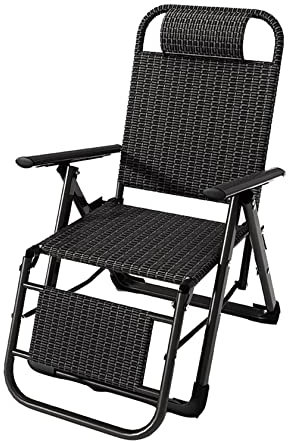 Klappbarer, tragbarer Rattan-Liegestuhl mit verstellbaren Positionen – Outdoor-Loungesessel mit Breiten Armlehnen und stabilem Stahlrahmen für Garten, Terrasse, Strand (schwarz)