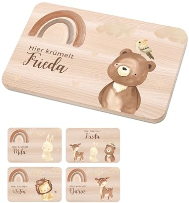 Bärenfreunde - Individuelles Holzbrett mit hochwertigem Spezial-Druck für Kinder - Personalisiertes Frühstücksbrettchen - Niedliche Motiv-Brettchen mit Namen (Bär)