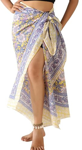 THE ART BOX 100% Cotton Sarong Coverup for Women Indian Hand Block Print Swimsuit Pareo Wrap Skirt Beach Bikini Cover Up Long (73 x 43)