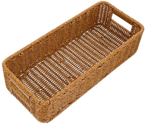 HOLIDYOYO Panier à Couverts Tressé en Plastique Khaki, Grosse Capacité | Design de Drainage, Cuisine et Table, Adapté aux Baguettes et Cuillères