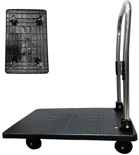 Platform Trolley Truck Cart Heavy Duty 140kg Folding Hand Sack Flat Bed Pulley Truck on Wheels for Easy Transportation Lifting Warehouse Barrow Black Foldable Transport Plant Dolly Moving Rolling