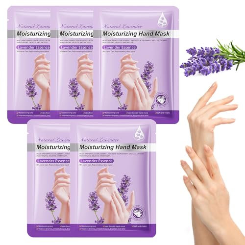 Handmasken, 5 Paar Feuchtigkeitsspendende Handschuhe, Handpflege für Trockene Alternde Rissige Hände für Frauen und Männer, Peeling-Handmasken Mit Lavendelextrakt
