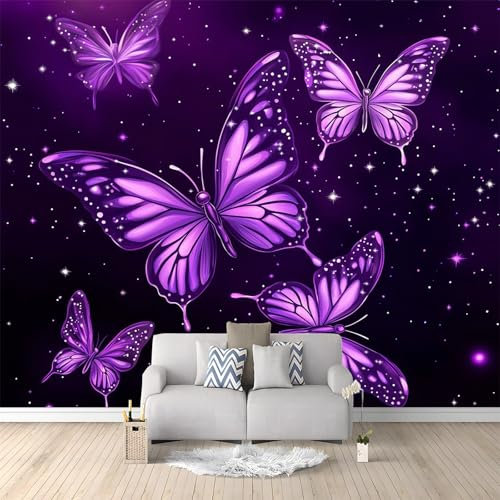 Fototapete Lila Schmetterling Sternenhimmel 200x140 cm 3D Vliestapete Wandbild, Mustertapete Moderne Wandtapete, Wohnzimmer Schlafzimmer Kinderzimmer Büro Flur Wanddeko