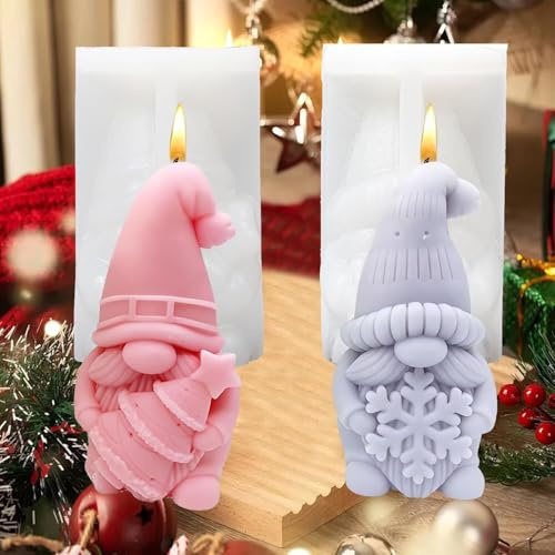 Norhogo 2 Stück Silikonformen gießformen weihnachten wichtel zum DIY | Weihnachten wichtel kerzenformen zum gießen, gießformen silikon wichtel für Kerzenherstellung, Handgefertigte Seife