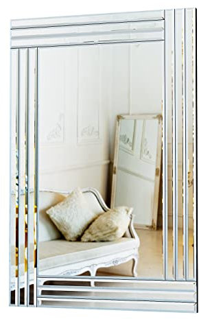 Wandspiegel 90x60 cm, Badezimmerspiegel rechteckig ohne Rahmen, rechteck Silber Spiegel Wand für Flur, elegant großer Wandspiegel
