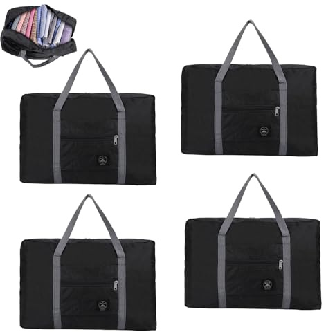 Faltbare Reisetasche, EIN Satz von 4 Stück Handgepäcktaschen, Handgepäck Tasche für Flugzeug, Tragetasche, Sporttasche, Wochenendtasche, Geeignet für Sport, Fitnessstudio, Urlaub, Schwarz