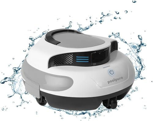 POOLPURE Aspirapolvere per piscina, batteria da 5000 mAh, doppio motore, indicatori LED, funzione self-Parking, IPX8, impermeabile, robot da piscina senza fili per piscine piatte da 90 m²