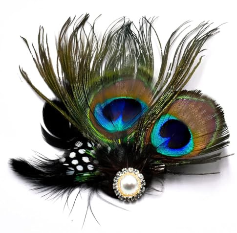 Pfau Fascinator Headwear, Modische Pfauenfeder-Haarspangen, Pfauenfedern Haarschmuck, 1920s Pfau Feder Haarspange, 20er Jahre Haarspange Pfau, Karneval, Fasching, Halloween