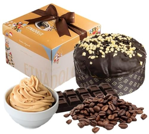SICILIA BEDDA CAPACI Panettone Artigianale Siciliano Vulcano e caffè, ricoperto di Cioccolato Fondente e Crumble Biscotto 1 kg, con Crema di caffè