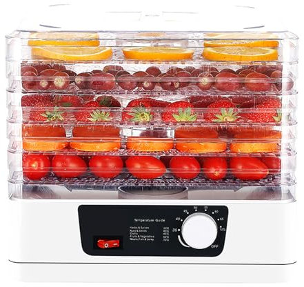 Deshidratador de Alimentos de 5 Niveles - Secador Eléctrico de Frutas y Carnes de 350W con Temperatura Ajustable para Secado de Frutas, Verduras, Jerky y Golosinas para Mascotas en Casa