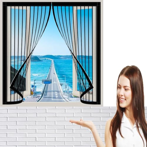 Moustiquaire de Fenêtre 130 x 113 cm Lavable & Indéchirable Moustiquaire pour Fenêtre de Toit Fermeture Automatique pour Fenêtres et Portes, Noir