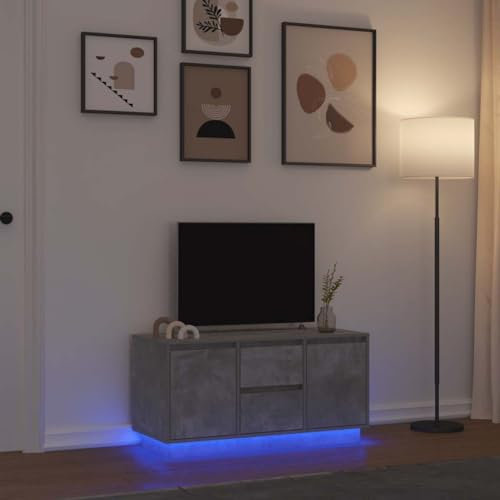 WSJHUHK Home-Entertainment Center & TV-Ständer, TV-Schrank mit LED-Lichtern, Betongrau, 100 x 41 x 50 cm