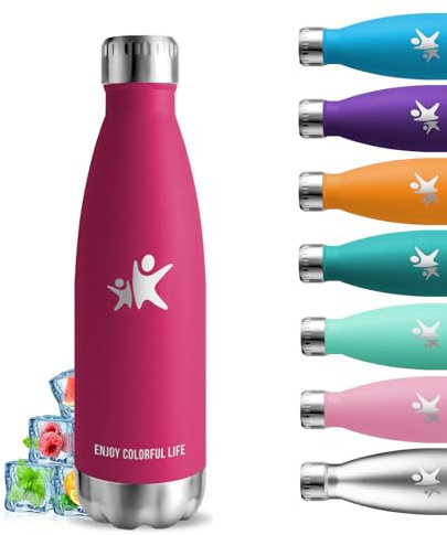 Botella Agua Acero Inoxidable, 500ml Botella Termica, sin BPA, Cantimplora Acero Inoxidable, Aislamiento al Vacío, Botella Aluminio, A Prueba de Fugas, Botella Agua para Escuela, Cafetería, Oficina