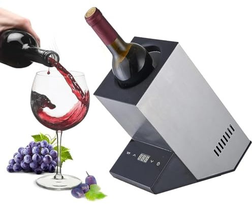 Electric Wine Chiller, Single Bottle Wine Cooler in Stainless Steel, 750ml Wine Bottle Chiller, Rapid Beverage, Champagne, Drink Chiller, Gifts for The Wine Lover, Wine Coolers Gray(Silver)