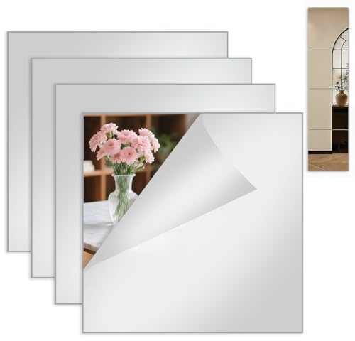 Coco Berming Miroir Adhésif Mural, 20 X 20 cm Miroirs Autocollants Muraux en Acrylique, 1,5mm Mirroir Murales Chambre Salle de Bain Salon Toilette pour Porte, Placard (4)