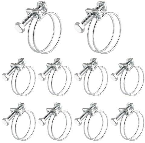 yotutun Lot de 10 Colliers de Serrage à Double Fil Réglables, Colliers de Serrage Réglables en Acier Inoxydable de 36-40mm, Inoxydable 304 Cerceau de Tuyau Réglable pour Tuyaux de Plomberie