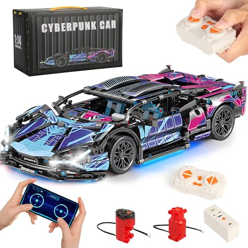 MOMOSTAR 1314 Stück Klemmbausteine Auto Techink Ab 8 9 10 11 12 Jahre Jungen, 1:14 Maßstab Technic Autos Modellzusammenbau mit LED-Beleuchtung, Klemmbaustein Geschenk Spielzeug Für Jungen Erwachsene