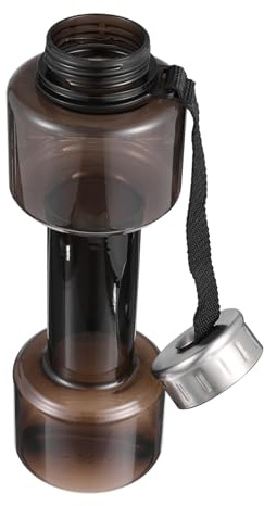 ARTSEWPLY Dumbbell Shaped Fitness Water Bottle Portable Gym Kettle for Workout Hydration Black Petg Sports Water Bottle