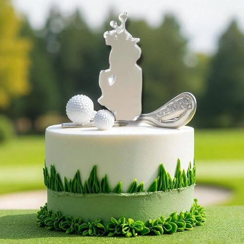 Golf Clubs Cake Topper, Silver Mirror, 10cm (6cm & 4cm Spike) | Golf clubs design, silver mirror finish, 10cm width