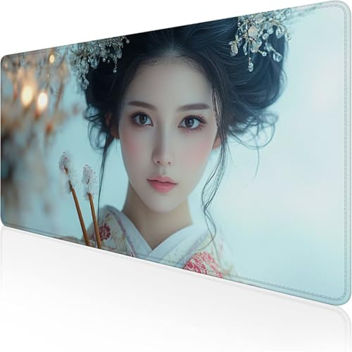 Alfombrilla Ratón XXL 1200x600x3mm, Blanco Alfombrilla Escritorio Mujer Mouse Pad Gaming con Base de Caucho Antideslizante e Impermeable Almohadilla Teclado, Protector Escritorio para Oficina D1-736