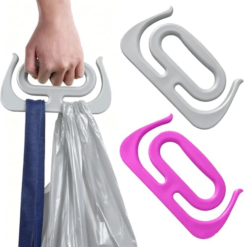 JEYORZY 2 x Dispositif de Levage, Courses en Plastique, Support de sac D'épicerie, Sac Plastique Poignée, oignée de Fourre-Tout, Confortable Porte Sac D'épicerie pour Courses Sacs Porte, Violet + Gris