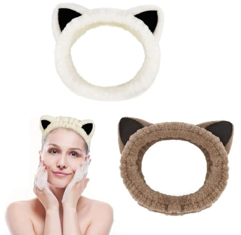 JYNXOR 2 Pcs Haarband Kosmetik,Abschmink Haarband Schminken,Haarband Damen Schminken Elastic Plush Katzenohren, Spa Stirnband,Waschen Gesicht Kopfwickel Für Dusche Hautpflege Sport, Übernachtungsparty