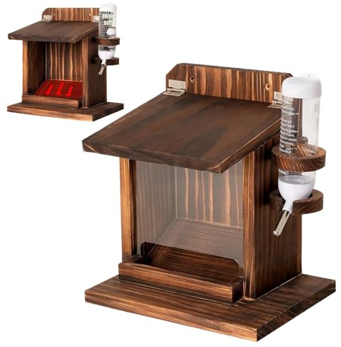 Mangiatoia per scoiattoli, mangiatoia per scoiattoli con bottiglia d'acqua, supporto da parete in legno per cibo, pannocchie, nocciole, mangiatoia per uccelli, albero, balcone, giardino esterno