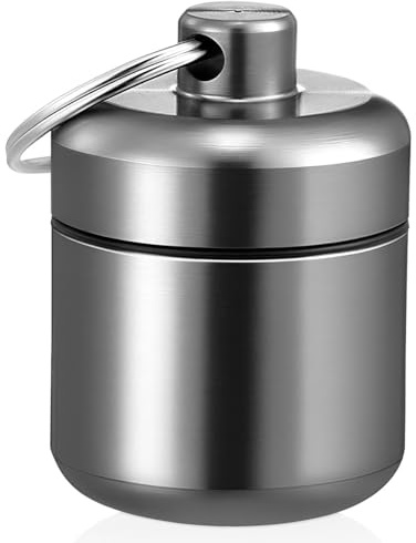 Stubbie Waterproof Aluminium Pill Container with Keyring, 4.2 x 2.7 cm, Grey, Portable Medicine Storage Box