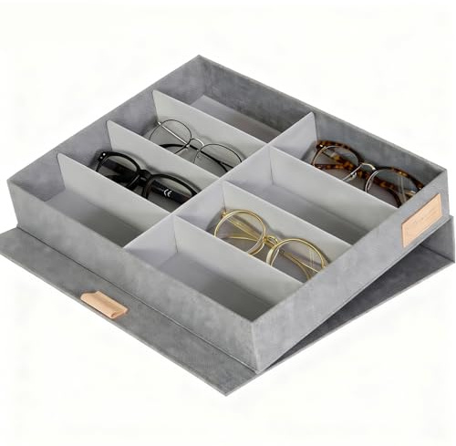 CAIEJSAEN Premium Brillenbox für Mehrere Brillen Brillenaufbewahrung und Präsentation Oxford Stoff Brillen Organizer mit 8 Fächern Aufbewahrung Sonnenbrillen für Männer und Frauen