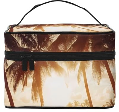 Trousse de maquillage de voyage en forme de silhouette de palmier – Organiseur de toilette portable avec compartiments zippés pour pinceaux, bouteilles et soins de la peau
