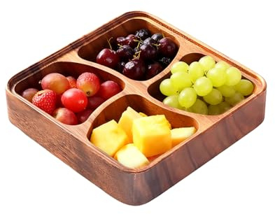 Ancsttu Cuenco Dividido Para Snacks - Bandeja Organizadora Suave Y Segura De 4 Compartimentos,Cuenco De Madera Para Servir,Familia Amigos Hombres Hogar Cocina Fiesta Interior Salón Frutos Secos Fruta