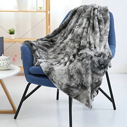 Coperta in pelliia Sintetica, Grigio Scuro Artificiale, soffice Coperta copriletto, Coperta in Peluche PV, Coperta Decorativa in Peluche, Morbida, Calda, Doppio Strato - 130×160 cm