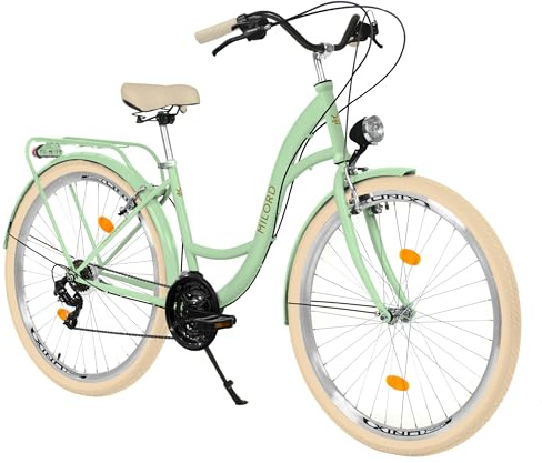 MILORD Damenfahrrad Citybike Komfort Hollandrad Vintage Fahrrad, 26, 28 Zoll, 21-Gang (Grün-Creme, 28 Zoll)