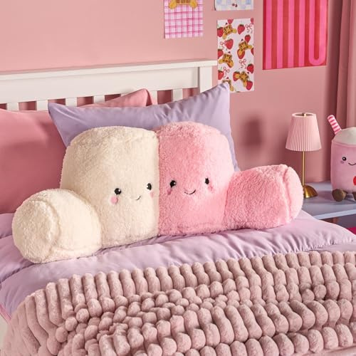 OHS Marshmallow Cuddle Cushion, Comfy Reading Pillows Super Soft Cosy Flannel Fleece Support Pillow with Arms Gaming Cushion for Girls Snuggle Hug Pillow Relaxing at Home, Pink/White