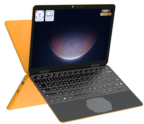 Amita PC Portable 2-en-1 Tactile 11 FHD IPS, Couleur Yellow, Processeur N100, 16 Go RAM, SSD M.2, Écran Pivotant 360°, Reconnaissance Faciale (512, Go)