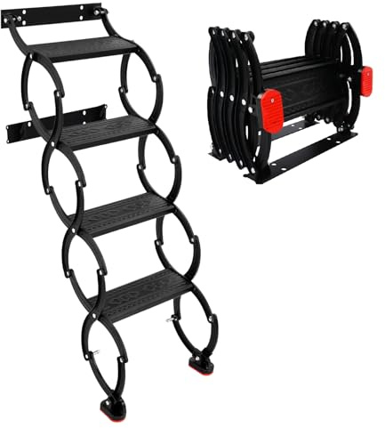 Dachbodenleiter Teleskopleiter Klapptreppe Ziehharmonika Loft Leitern, Dachleiter Raumspartreppe Scherentreppe aus Hochmanganstahl, Ideal für Tiny Dachboden Räume, Tragkraft 200 kg (Schwarz, 3)