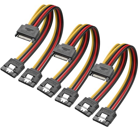 YAODHAOD Lot de 3 câbles d'alimentation SATA 15 broches de 20 cm - Câble d'extension répartiteur en Y - Câble SATA 1 mâle vers 2 femelles pour lecteur optique - Câble d'alimentation