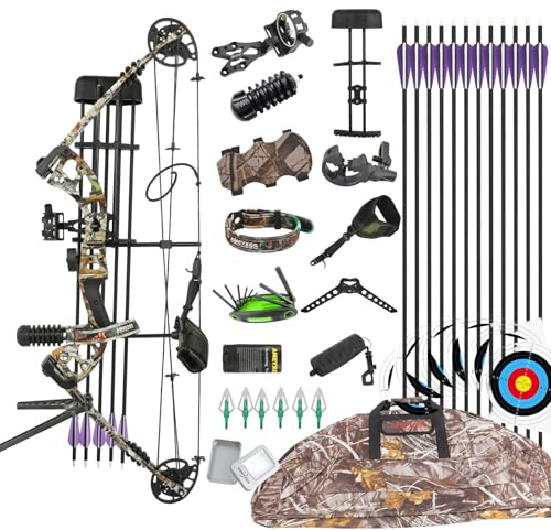 FQH Compoundbogen Set Erwachsene, 30-55 lbs, Rechtshänder | 30-55 lbs Zuggewicht, Rechtshänder, 34 Zoll Achslänge, 12 Carbon-Pfeile, 5-Pin Visier, Zielscheiben