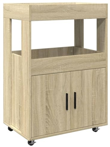XHNIFBN Barwagen Sonoma-Eiche 60x39,5x89 cm Küchenwagen mit Rollen Servierwagen aus Holzwerkstoff mit 2 Ablagen Modernes Design für Küche Wohnzimmer Esszimmer und Kaffeebar