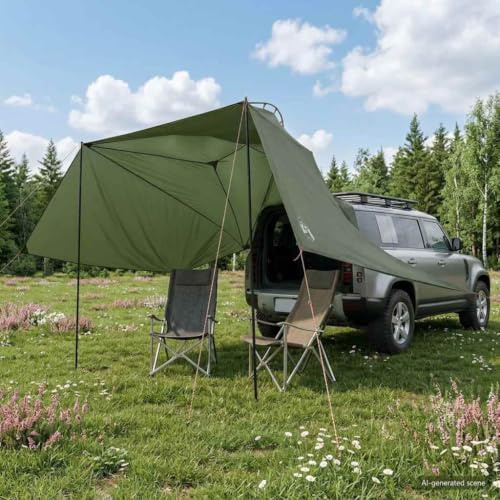 Yunovire Biltält grön x polyester och stål, vikbart, med luftoöppning, för utomhus, camping, strand, regn, UV-skydd och trädgård, stabilt tak för fordonsskydd