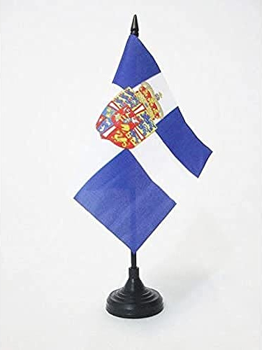 AZ FLAG Tischflagge Königliche Standarte von Griechenland 15x15 cm | Königliche Standarte von Griechenland 1936-1967 Für innen Griechische Tischflagge genähte Ausführung mit verstärkten Kanten