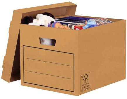 BANKERS BOX Aufbewahrungskarton mit Deckel aus stabiler B-Flute Wellpappe, braun, für Haushaltsgegenstände, Spielzeug, Dokumente, 100% recycelt und recycelbar, 10 Stück