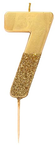 Talking Tables Candela di compleanno numero 7 in oro con glitter - Decorazione per topper per torta di alta qualità - Per bambini, adulti, 7°, 70°, anniversario