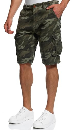 Indicode Hombres Monroe Shorts | Pantalones Cortos Cargo con cinturón Incluido Dired Camouflage M