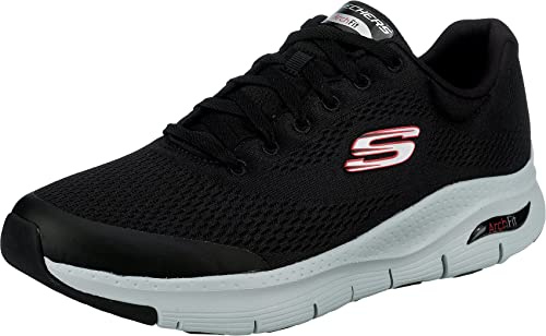 Skechers Arch Fit herr Sneaker, Black Textile/Synthetic/Red Trim, 44 EU