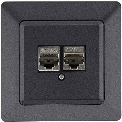 MILOS Netzwerkdose Unterputz Cat6a 2x RJ45 Port LAN Network bis 10GBit Universal UP Netzwerk Geschirmt Metall Gehäuse Anthrazit
