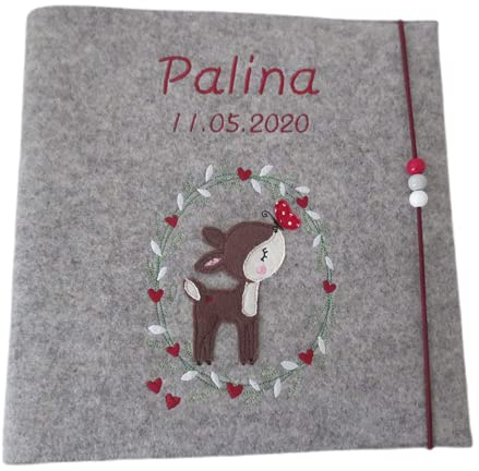 Fotoalbum Kind/Baby Album Name Reh unge Mädchen Geburt Wollfilz 30 cm x 30 cm