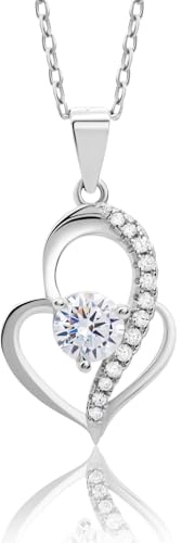 VICKWOOD Herzkette Damen Halskette Silber 925 in Gold/Silver/Rosegold mit Herzanhänger für Frauen Blau/Weiß/Rot/Pink Zirkonia Damen Schmuck Ketten Geschenk für Freudin