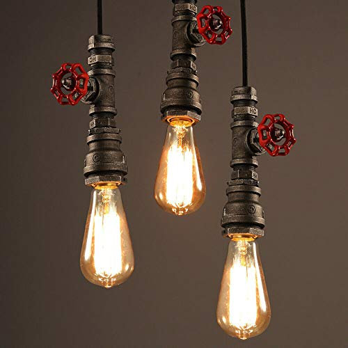 Fetcoi Wasserrohr Hängeleuchte Vintage Industrial Lampe Metall Pendelleuchte Steampunk Lampe Eisen Retro Hängelampe E27 Pendellampe (Ohne Birne), 2x Kronleuchter